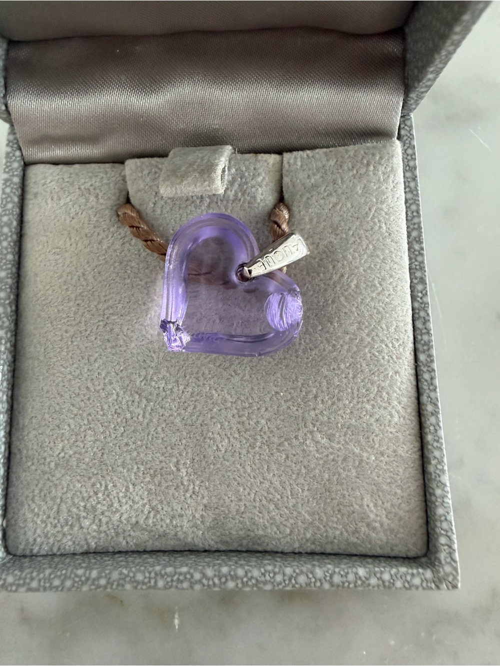 Lalique Lavender Heart Crystal Pendant Necklace - Picture 4 of 8